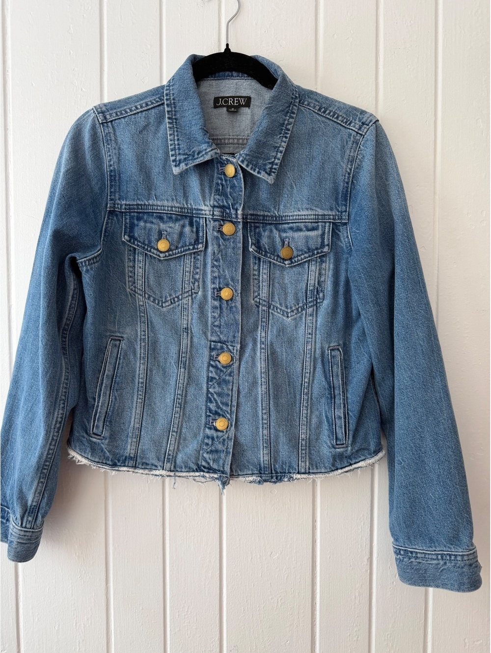 J.Crew Women's Light Wash Denim Jacket with Gold Buttons, Size Small